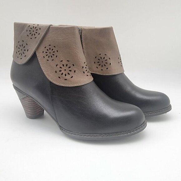 Elite by Corky's Leather Stacked Heel Ankle Bootie Black Size 10 - Picture 2 of 6